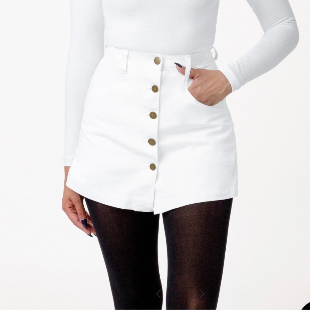Cotton Twill Button-Front Skort White